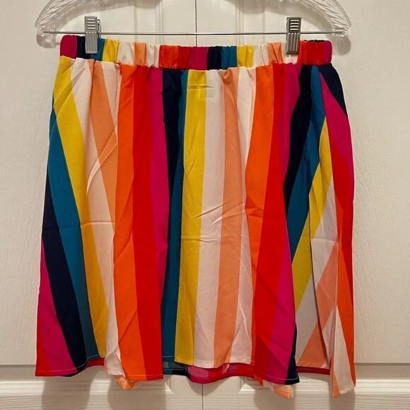 Shein Plus Size Rainbow Striped A-Line Mini Skirt 0X - Picture 2 of 3